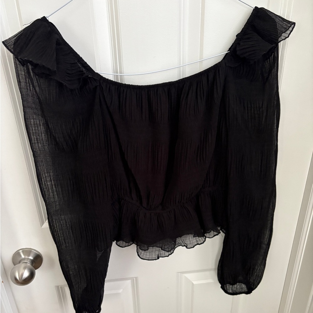 E&M Ruffle Sheer Whimsigoth Smocked Black Blouse Women’s Large Harry Styles Core - Picture 4 of 5